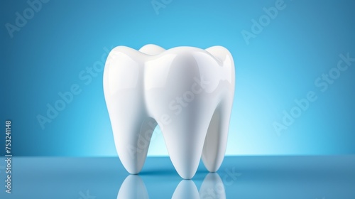 Snow white molar. high quality dental image against blue background, perfect for dentistry text