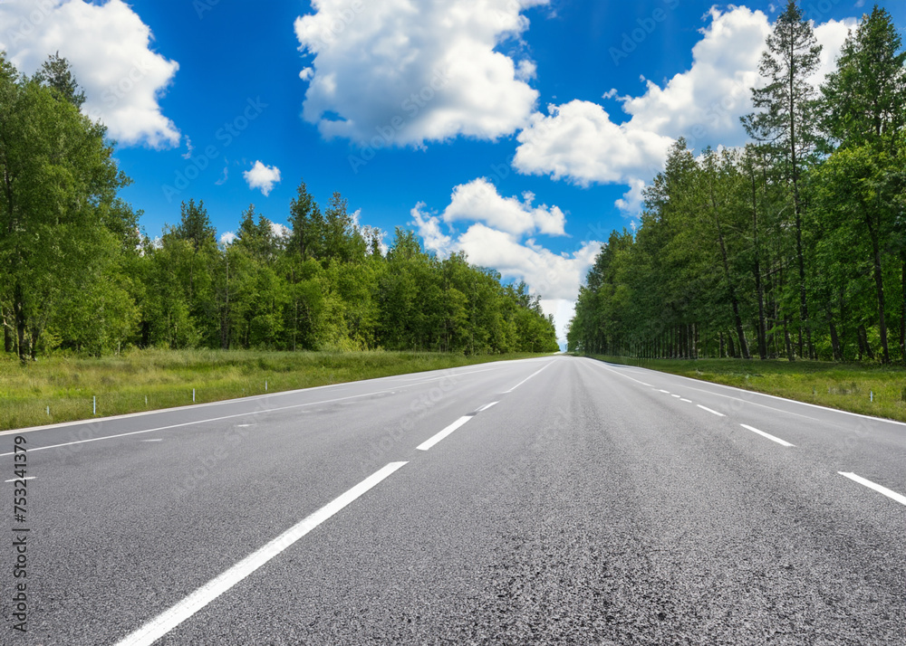 abstract empty road in summer, blue sky, white clouds, highway or speedway in rural countryside created with generative ai technology abstract empty road in summer, blue sky, white clouds, highway or speedway in rural countryside created with generative ai technology