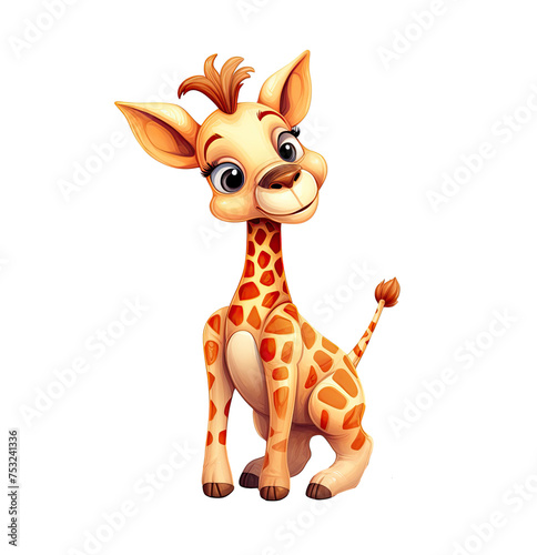 Cartoon funny little giraffe sitting. Baby animal for posters  fabric prints  newborn cards  stationery  toys  nursery  baby shower  invitation vector illustration