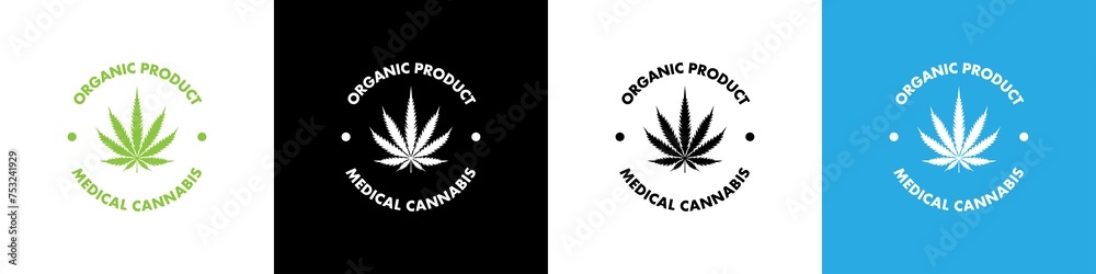 Cannabis leaf emblem, logo or sticker. Medicinal Cannabis to relieve the symptoms of the disease. Vector illustration