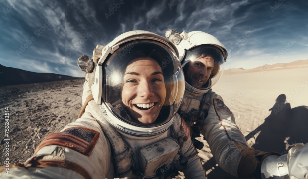 Astronauts Take a Selfie on the Moon.Generated image Astronauts Take a Selfie on the Moon.Generated image