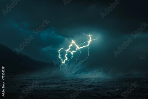 A dark stormy sky with lightning forming the shape of a word or a logo