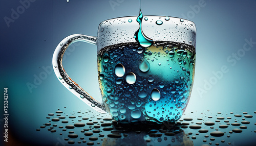 abstract tea cup made of water drops, cool refreshment concept photo