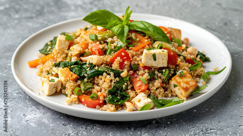 Fresh quinoa salad with vegetables and tofu