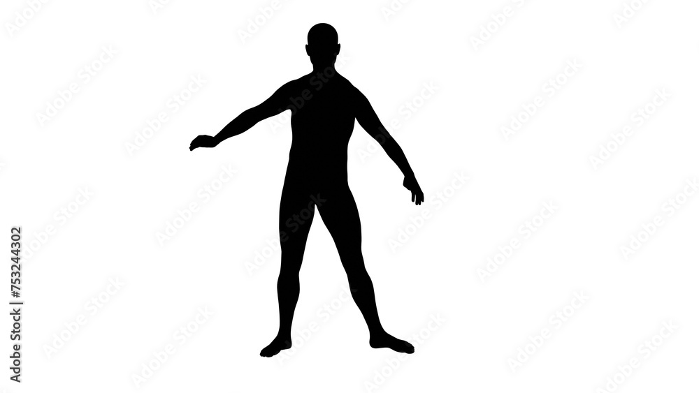 Silhouette of a beautiful young athletic man dancing, isolated on transparent background