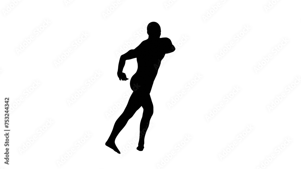 Silhouette of a beautiful young athletic man dancing, isolated on transparent background