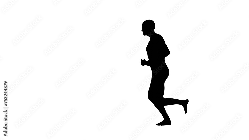 Silhouette of a beautiful young athletic man running, isolated on transparent background