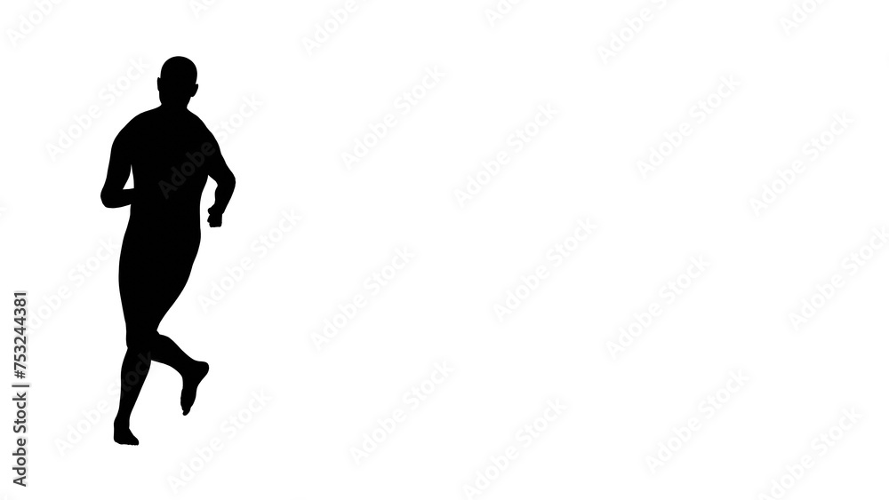 Silhouette of a beautiful young athletic man running, isolated on transparent background