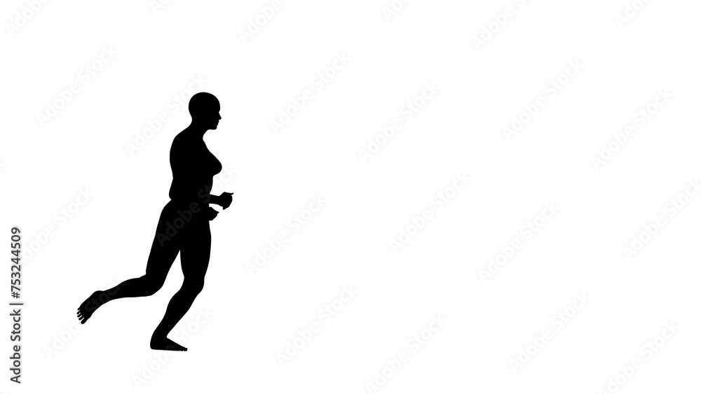 Silhouette of a beautiful young athletic woman running isolated on transparent background