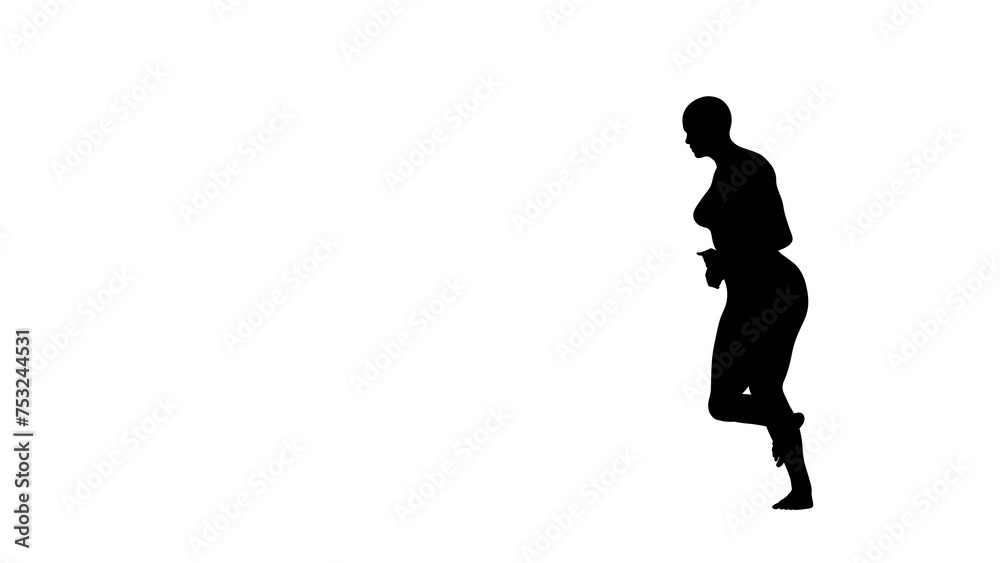 Silhouette of a beautiful young athletic woman running isolated on transparent background