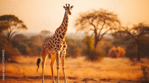 Majestic giraffe in stunning savannah wilderness, natural african wildlife scene for photographers