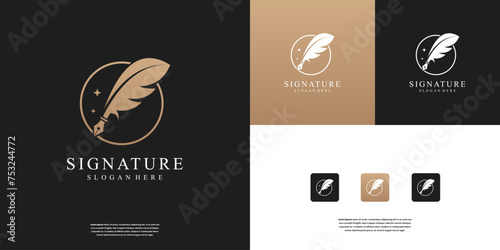 Quill pen with book logo author, education, and quill inks symbol design