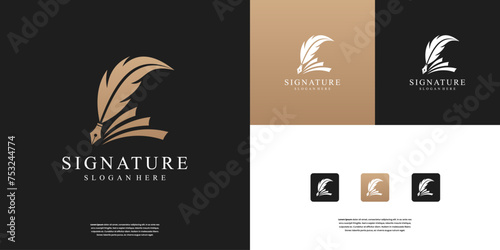 Feather pen author logo design inspiration.