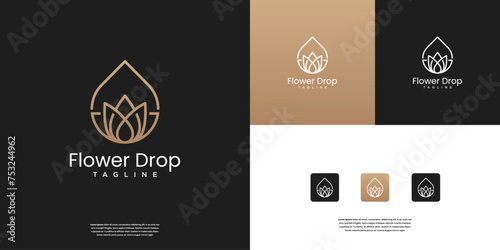 Minimalist beauty flower and oil drop logo design template