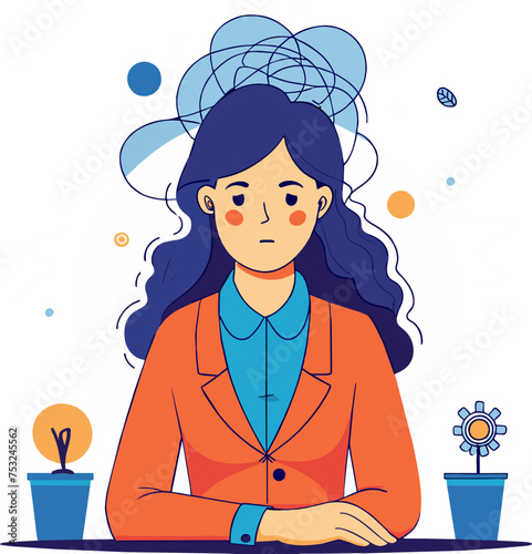 Minimalist unhappy Man Anxiety, professional woman interview room, computer human body DNA strands, bacterias medical Silhouette Vector Graphics element illustration