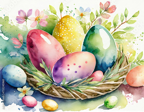 Colorful Easter basket with Easter eggs illustration