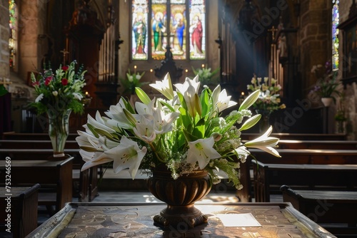 Easter's Floral Symphony: The Vibrant Dance of Lilies and Tulips by the Altar Light