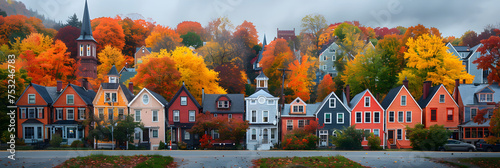 Burlington, Vermont, USA Autumn Town Skyline, Abstract geometric shapes city town building houses cityscape landscape