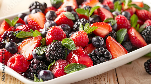 Mixed berry salad with a mint-infused honey dressing