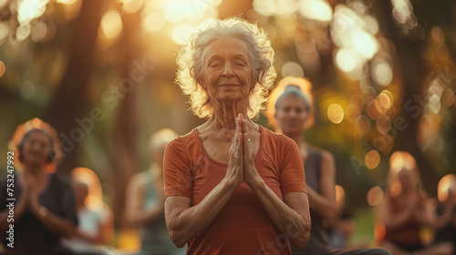 Senior Woman Enjoying Yoga Outdoors With Friends © swissa