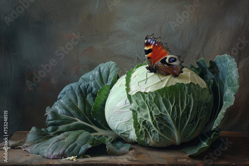A cabbage with a butterfly on it photo