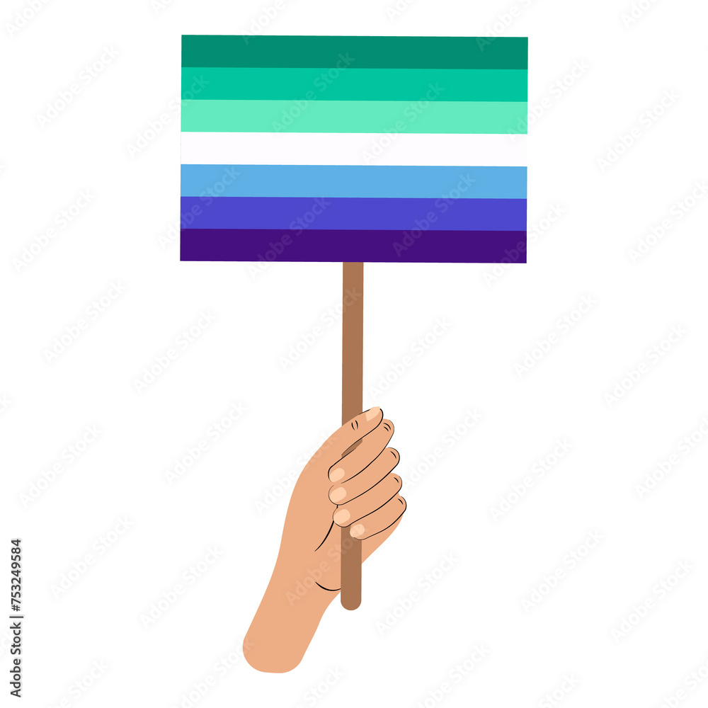 Ilustracion de mano sosteniendo bandera gay. LGBT. Transparencia.