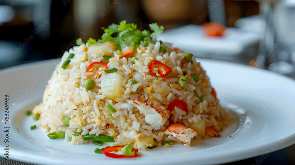 Appetizing crab fried rice on white plate Appetizing crab fried rice on white plate