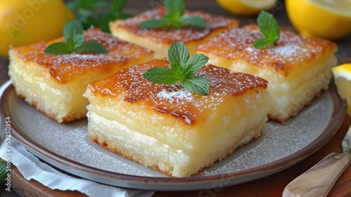 a close up of a plate of food with lemons in the background and a couple of lemons in the background. photo