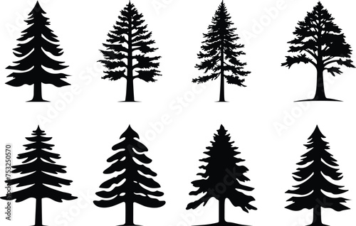 silhouette of christmas tree  pine  spruce set design vector isolated