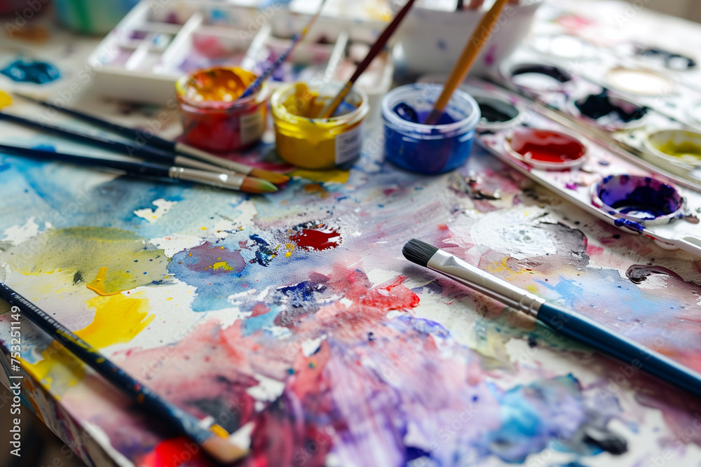 brushes and palette, ai generated brushes and palette, ai generated