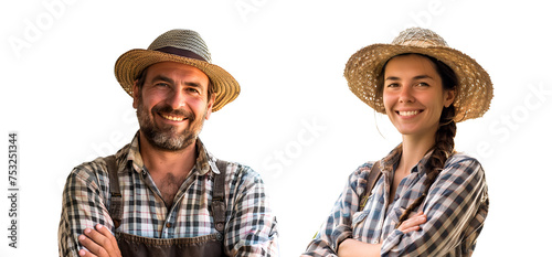 Man and woman with crossed arms: A close-up portrait set of farm people, Isolated on Transparent Background, PNG