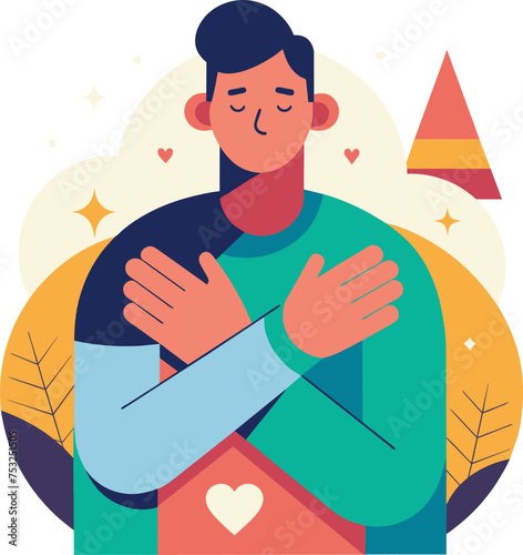 minimalist flat illustration of Matura man in self-acceptance vector graphic