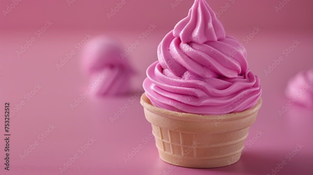 a close up of a pink ice cream cone on a pink surface with other ice cream cones in the background. a close up of a pink ice cream cone on a pink surface with other ice cream cones in the background.