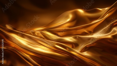  a close up of a gold cloth with a very long, wavy, flowing fabric in the middle of the image.