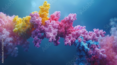  a group of colorful corals floating on top of a body of water with a blue sky in the background.
