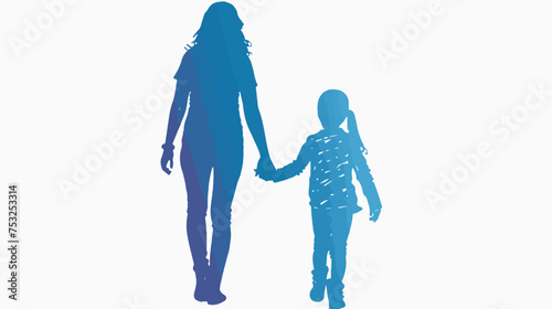 Mother and daughter walking and holding hands 