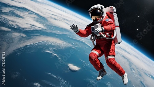 illustration of astronaut with red suit, full body and floating ultra