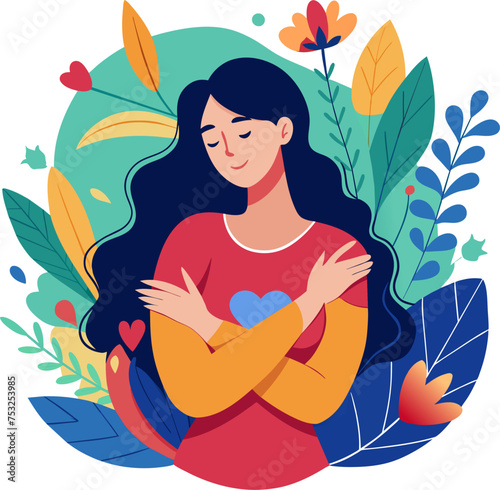 Flat style illustration of Woman in self acceptance vector graphic design