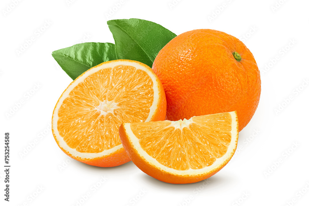 Orange fruit with half isolated on white background with full depth of field Orange fruit with half isolated on white background with full depth of field