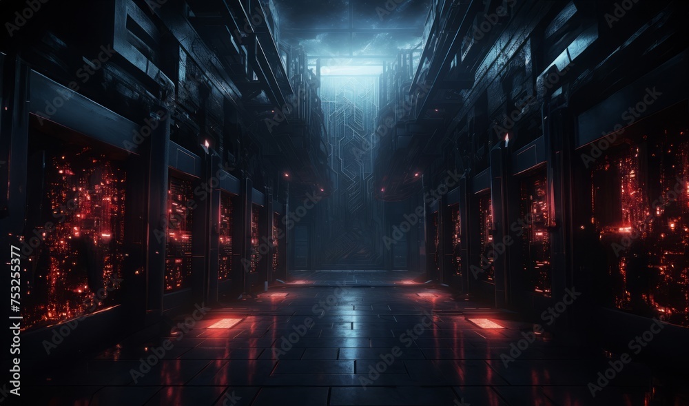 The hidden world that powers our digital lives: a modern server room.Generated image