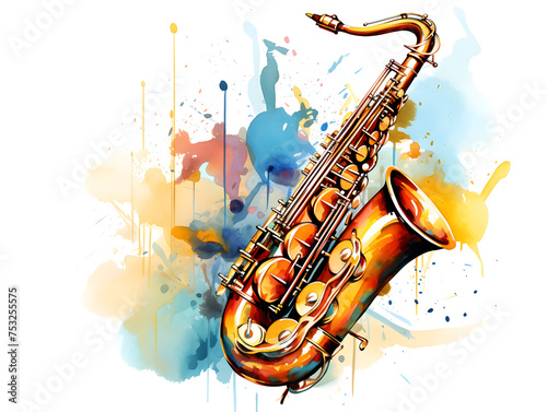 Illustration of a saxophone instrument on colorful background