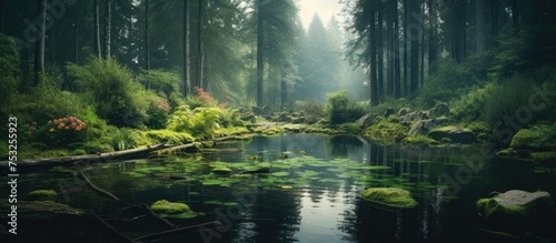 Tranquil Forest Lake - Serene Nature Scene of a Peaceful Pond Surrounded by Trees
