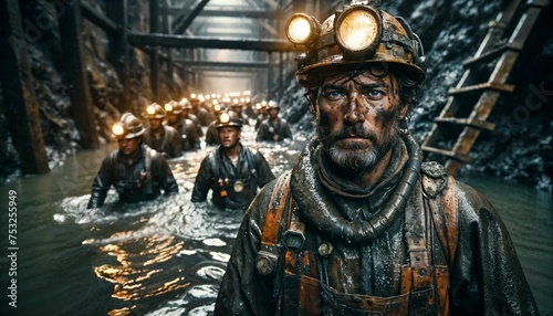 Miners getting ready for a day of labor in an underground mining operation