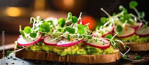 Vibrant and Fresh Vegetarian Sandwich with Avocado, Radish, and Greens