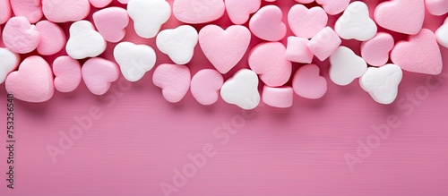 Romantic Pink Background Adorned with Delicate Hearts in Various Sizes and Shades of Pink