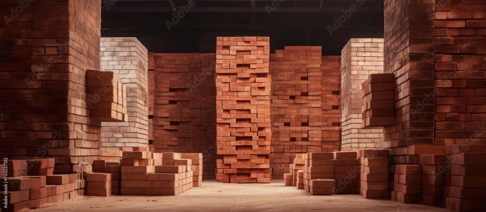 Massive Heap of Red Bricks Creating a Construction Site Scene with Building Materials Massive Heap of Red Bricks Creating a Construction Site Scene with Building Materials