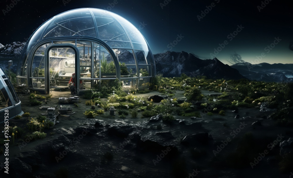 Earth Plants Thrive in Lunar Greenhouse.Generated image