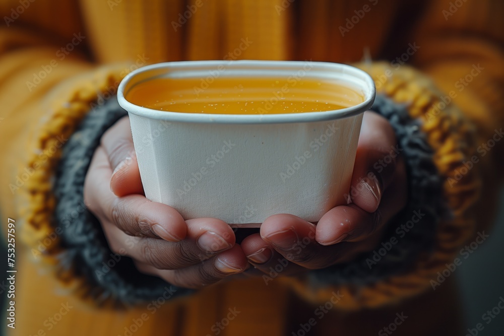 a person is holding a cup of tea in their hands a person is holding a cup of tea in their hands