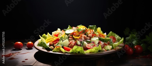 Vibrant Plate of Fresh Salad with Juicy Tomatoes and Crisp Lettuce Leaves
