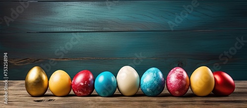 Vibrant Easter Eggs Displayed on A Rustic Wooden Table Setting